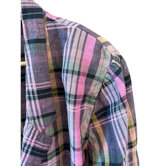 Vintage For Pete's Sake Purple Pink Plaid Linen Blazer 1980s Cottagecore Preppy - Picture 4 of 6